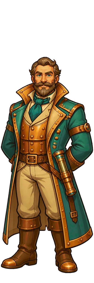 Brass Sky Armada — sky captain in a long coat