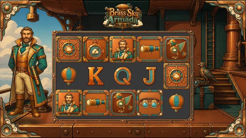 Brass Sky Armada — slot art generated from one prompt