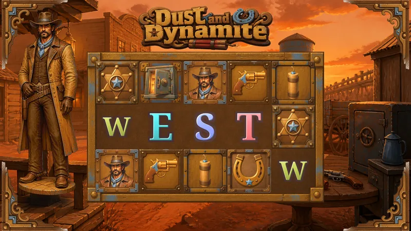 Dust and Dynamite — a complete slot game stage generated from one prompt