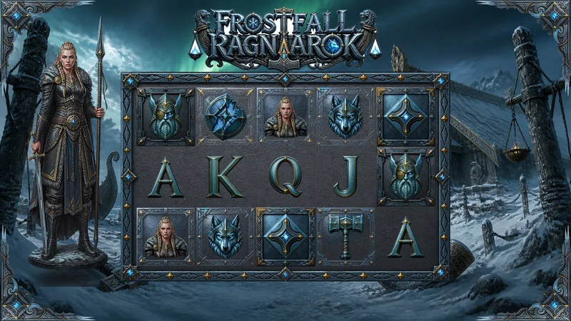Frostfall Ragnarok slot design — every generated asset composited onto its own stage